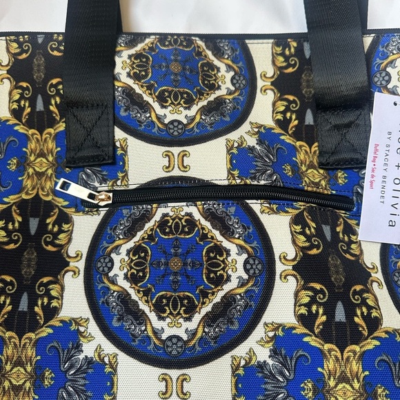Alice + Olivia Blue and Gold Travel Bag with Geometric Pattern - Picture 2 of 10